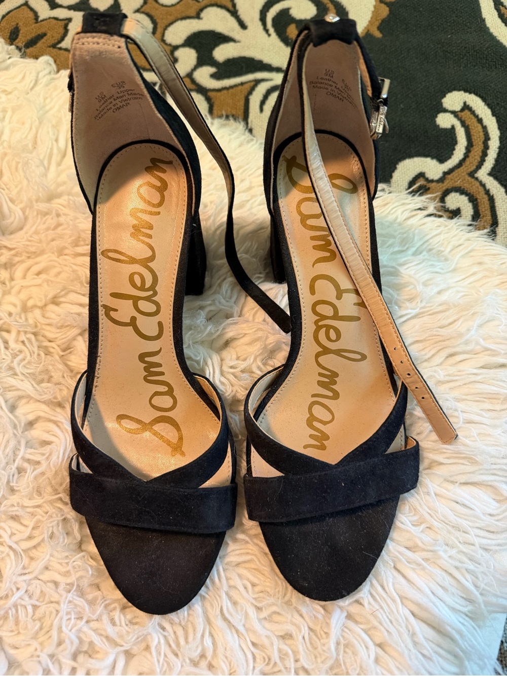 Sam Edelman Black Suede Strappy Block Heel Sandals